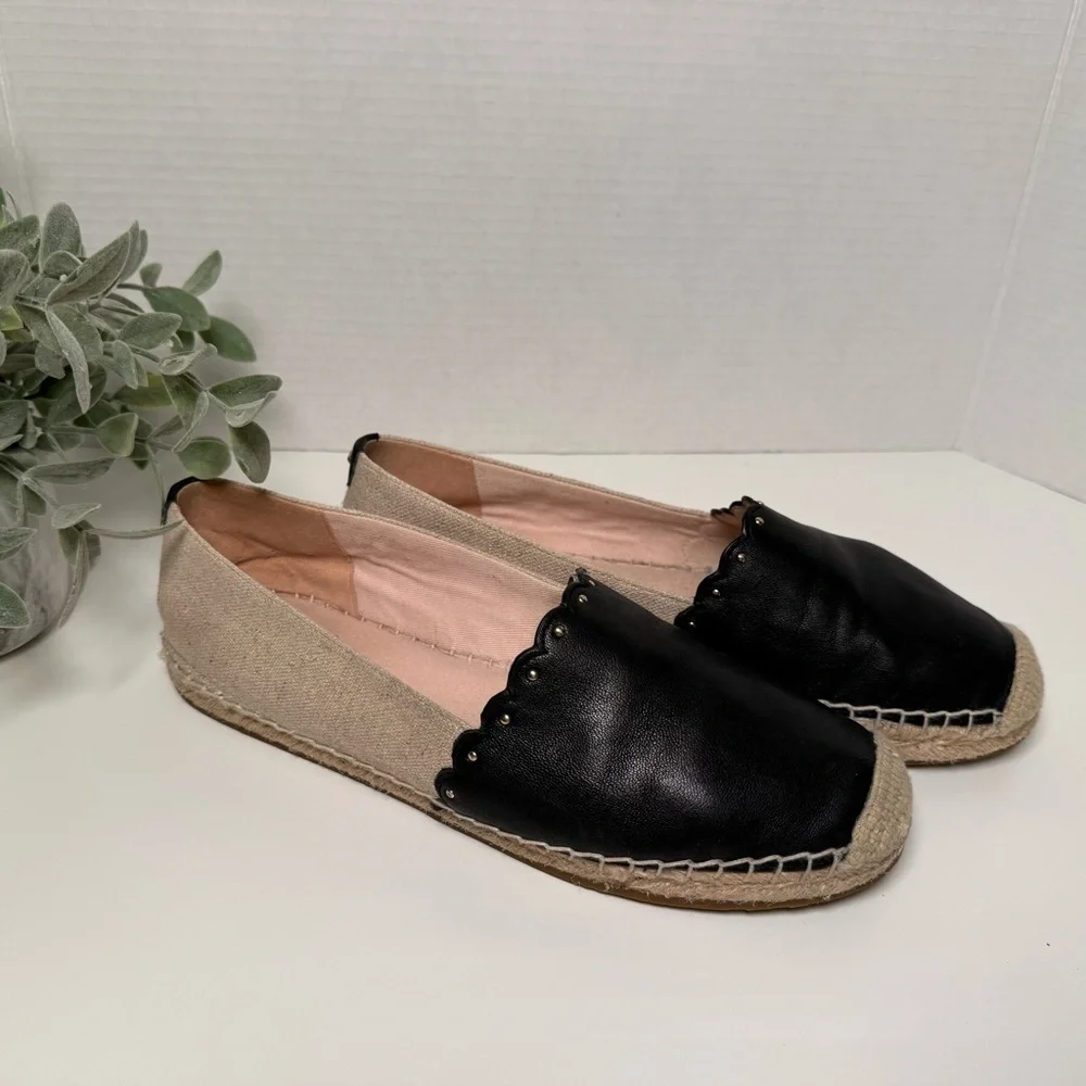 Kate Spade Gardenia Black Leather & Beige Espadrille Flats Size 8 Feminine Boho